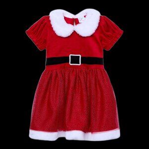 Santa Claus Christmas Holiday Velour Toddler Girls Red Dress Size 3T NEW